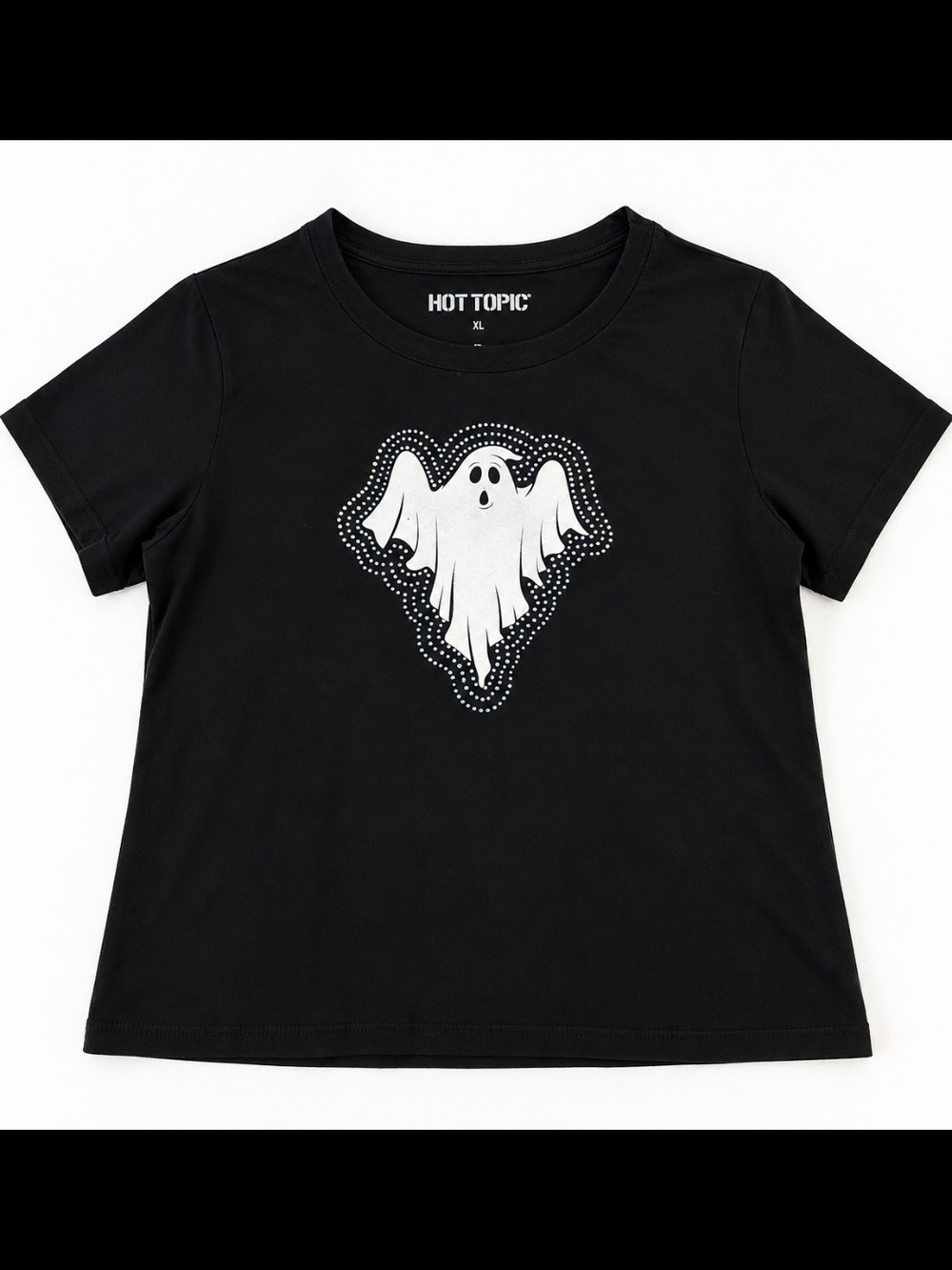 Hot Topic Black Baby Tee With Bedazzled Ghost